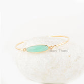 Aqua Chalcedony Bracelets - 925 Silver - Rose Gold Plated Bracelet - 7x25mm Oval- Birthstone Jewelry - Gift For Girls - Jewelry for Date